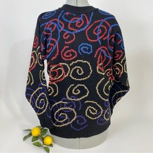 Vintage 80s Party Holiday NYE Christmas Sweater Swirls Metallic Small Medium